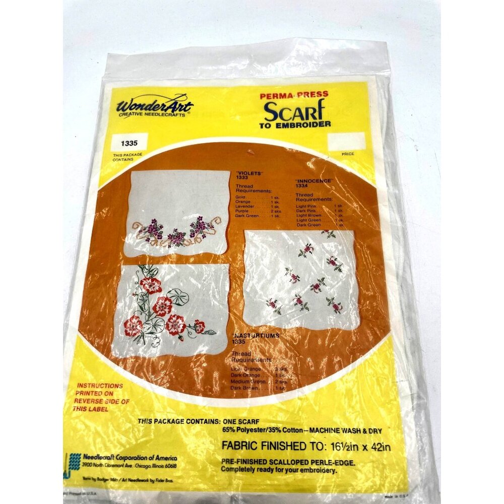 WonderArt Perma-Press Scarf Kit To Embroider Nostalgic Design 16.5"x42" Polyeste